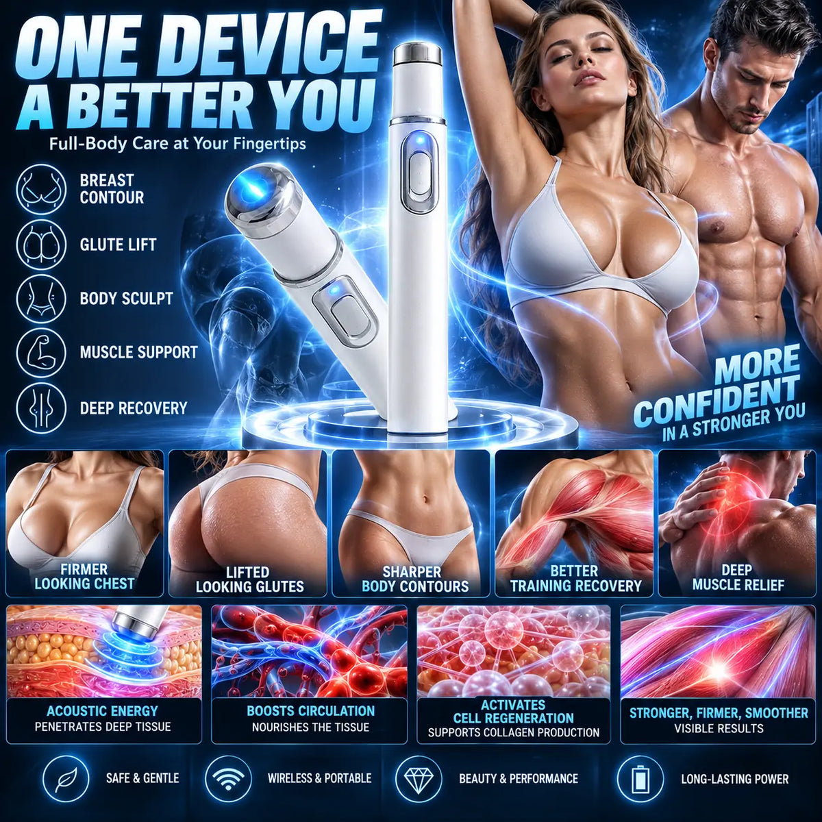 ULTRASONIC SHOCK WAVE BODY REMODELING SYSTEM™——Enhances bust and lifts buttocks. Fuel Muscle Growth.Boost Circulation. Relieve Pain.