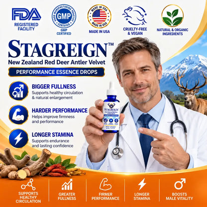 STAGREIGN™ New Zealand Red Deer Antler Velvet Performance Essence Drops — Bigger Fullness, Harder Performance & Longer Stamina