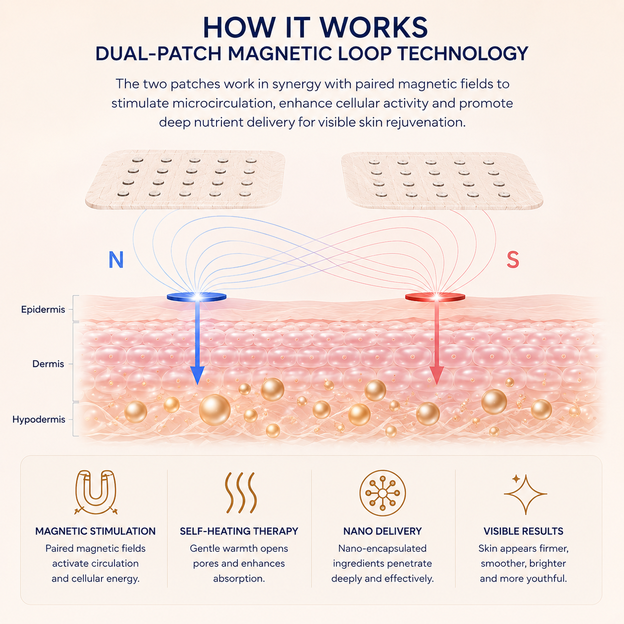 MIREVANE® Dual Magnetic Nano Patch--Lift Sagging Skin • Smooth Wrinkles • Brighten Dull Skin • Fade Dark Spots • Improve Stretch Marks • Restore Firmness