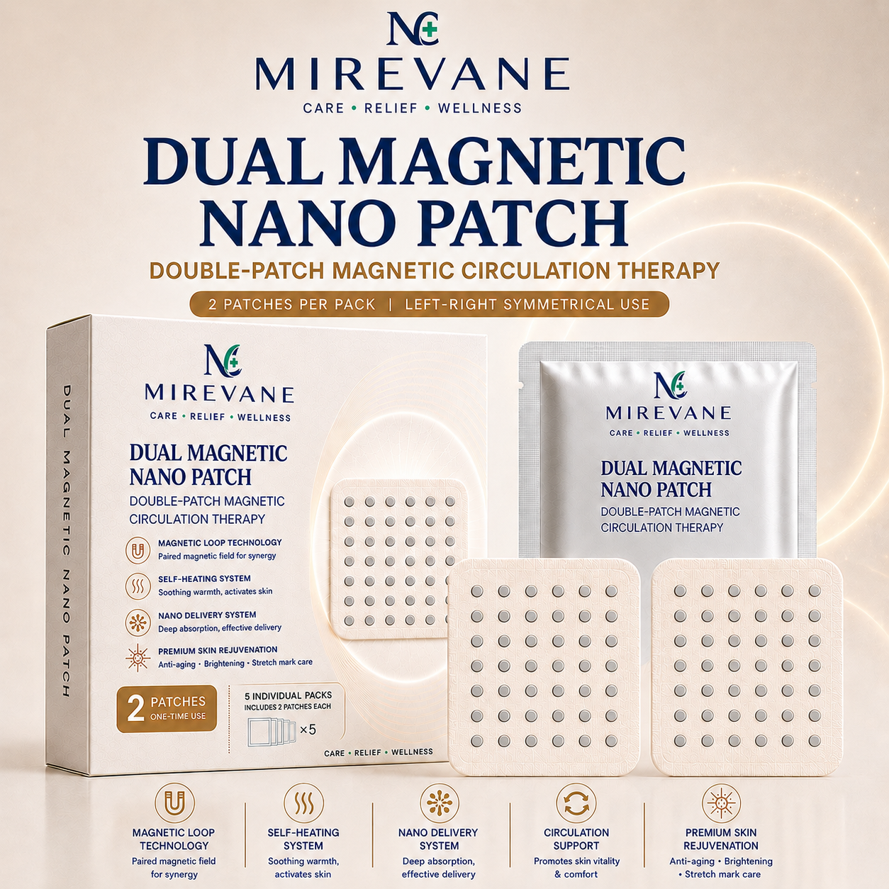 MIREVANE® Dual Magnetic Nano Patch--Lift Sagging Skin • Smooth Wrinkles • Brighten Dull Skin • Fade Dark Spots • Improve Stretch Marks • Restore Firmness