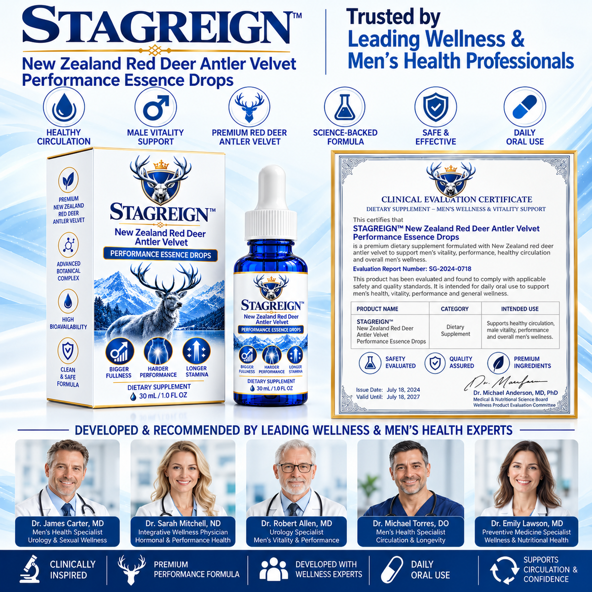 STAGREIGN™ New Zealand Red Deer Antler Velvet Performance Essence Drops — Bigger Fullness, Harder Performance & Longer Stamina