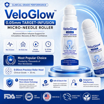 VeloGlow™ 0.05mm Target-Infusion Micro-Needle Roller — Restores Tissue Health, Enhances Rigidity & Stamina, Relieves Muscle & Joint Discomfort