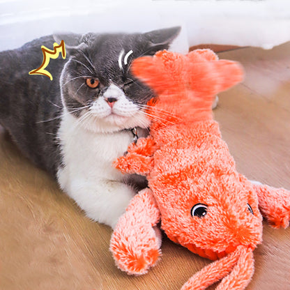Springender Hummer aus Plüsch, interaktives Katzenspielzeug mit USB-Aufladung und Katzenminze 