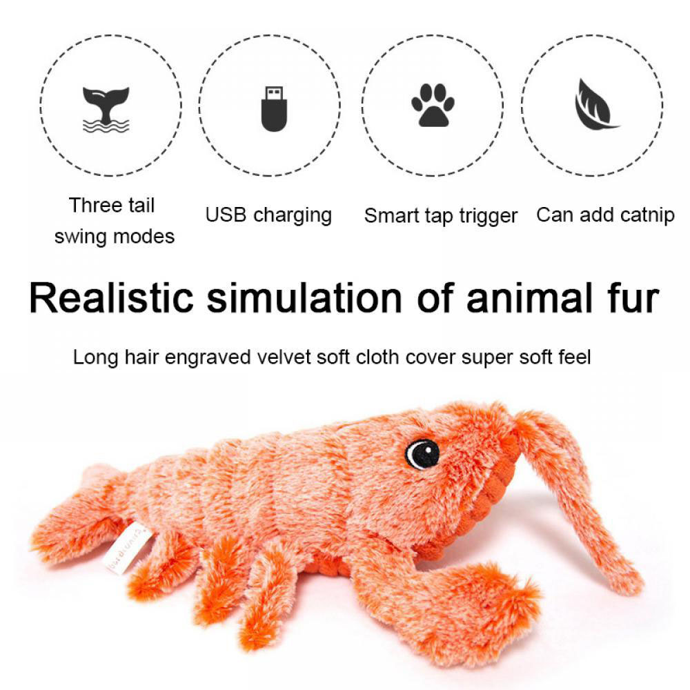 Springender Hummer aus Plüsch, interaktives Katzenspielzeug mit USB-Aufladung und Katzenminze 