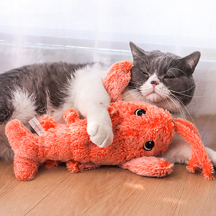 Springender Hummer aus Plüsch, interaktives Katzenspielzeug mit USB-Aufladung und Katzenminze 