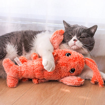 Springender Hummer aus Plüsch, interaktives Katzenspielzeug mit USB-Aufladung und Katzenminze 